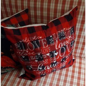 Valentine Love Check Red Black Buffalo Plaid Accent Throw Pillow and Insert